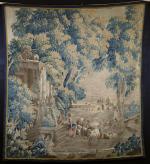 Fragment d'une tapisserie d'Aubusson d'époque XVIII's : "La conversation près...
