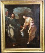 Ecole italienne du XVII's : Le Christ et la Samaritaine....