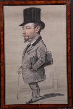 GUY (XIX-XX) : Portrait caricature. Fusain et pastel signé, légendé...