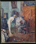 RETTIG Heinrich (1859-1921) : L'artiste et son modèle. Aquarelle signée...