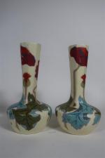 Henri CHAUMEIL (1877-1944). Paire de vases bouteilles en céramique émaillée...