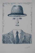René MAGRITTE (1898-1967) d'après. Homme au chapeau. Gravure sur cuivre,...