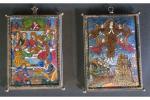 Paire de plaques en émail polychrome représentant Sainte-Madeleine et la...