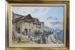 *COMBA Pierre (1859-1934) : Halte des chasseurs alpins. Aquarelle signée...