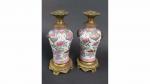 SAMSON : Paire de lampes d'époque XIX' en porcelaine émaillée...