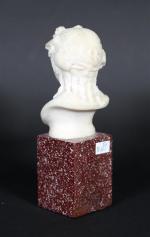 Buste de Bacchus jeune en marbre blanc sculpté, sur une...