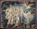 Tapisserie des Flandres d'époque XVII's représentant Mercure apercevant les soeurs...