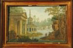 Ecole française d'époque fin XVIII's : Paysage fantaisiste animé avec...