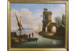 Ecole française vers 1830 : Scène de port avec tour...