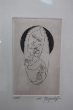 TUSZYNSKI Devi (1915-2002) - Vierge à l'Enfant. Gravure en noir...