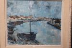 ESCUDIO (XXème siècle) - Paysage au canal et bateaux de...