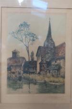 D'après CHABRIDON (XIX-XXème siècle) - Eglise de village au bord...