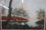 CEMBRIER - Paysage lacustre à la barque. Gravure en couleurs,...