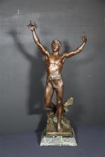 D'après BAREAU Georges (1866-1931) - Le vainqueur. Sculpture en régule...