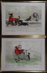 KLEIN Arthur-Boris (1893-1985). Deux aquarelles humoristiques représentant des chiens, l'une...