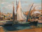 LEGRAND Edy (1892-1970) Tanger, le port H.s. carton marouflée sur...