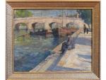 PAVIL Elie-Anatole (1873-1948) Paris, pêcheur en bord de Seine H.s.T....