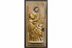 Ange présentant la tablette à Saint-Jean. Bas-relief en chêne doré...