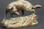 MASSON Clovis (1838-1913) : Renard débusquant un lièvre. Bronze signé....