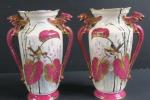 Paire de vases en porcelaine à décor d'oiseaux et larges...
