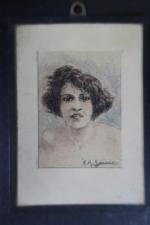 E.R GARNIER - Portrait de Femme. Dessin en miniature signé....
