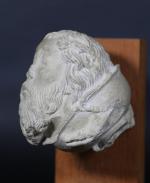 Tête d'homme barbu en pierre sculptée, ép. XVI's. Haut :...