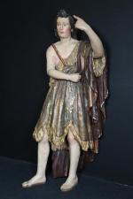 Saint-Jean-Baptiste prêchant. Sculpture en bois repolychromé d'époque XVIII's. Haut :...