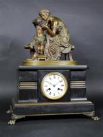 SCHOENEWERK Pierre-Alexandre (1820-1885) : Pendule en marbre noir surmonté d'un...