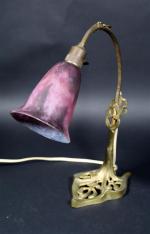 DAUM : Lampe de bureau à pied en bronze à...
