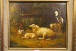 SCHRABER (XIX's) : Moutons à l'établi. Huile sur panneau signée,...