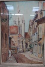 LOISEAU Marthe (XXème siècle) - Vues de Dijon. Deux aquarelles...
