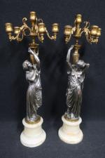 LOISON Pierre (1816-1886) : Paire de candélabres en bronze doré...