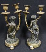 Paire de candélabres de style Louis XVI en bronze patiné...