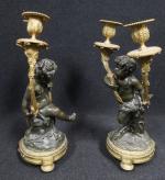 Paire de candélabres de style Louis XVI en bronze patiné...