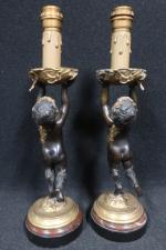 Paire de lampes modernes en bronze patiné et doré représentant...