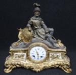 Pendule d'époque Napoléon III en bronze patiné et doré, plaques...