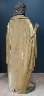 Ecole du XVIIIe s. Saint personnage en bois sculpté et...