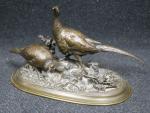 Anonyme, ép. XIX's : Couple de faisans. Bronze patiné. Haut...