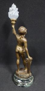 MARIONNET Albert (1852-1910) : Enfant à la torche. Bronze anciennement...
