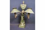 Lampe de type Carcel en bronze deux tons à décor...