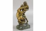 DROUOT Edouard (1859-1945) : Esclave combattant un tigre. Bronze à...