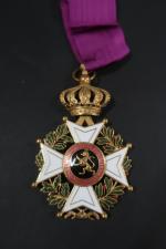 Belgique Ordre de Léopold. Croix de Commandeur, bilingue. Doré, émail,...