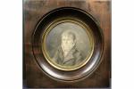 Miniature ronde vers 1820 : Portrait d'homme jeune. Crayon. Diam...