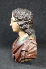 Buste d'un Saint Personnage en bois sculpté polychrome d'époque XVII's....