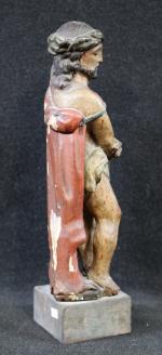 Christ aux Liens : sculpture en bois sculpté polychrome, ép....