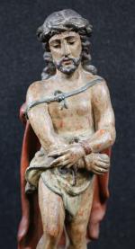 Christ aux Liens : sculpture en bois sculpté polychrome, ép....