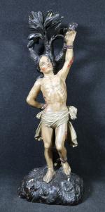Saint Sébastien en bois sculpté polychrome, ép. XVIII's. Haut. :...
