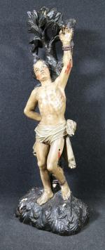 Saint Sébastien en bois sculpté polychrome, ép. XVIII's. Haut. :...