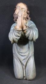 Saint Pierre en prière en bois sculpté polychrome, ép. XVIII's....