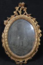 Miroir de forme médaillon en verre gravé de la Sainte...